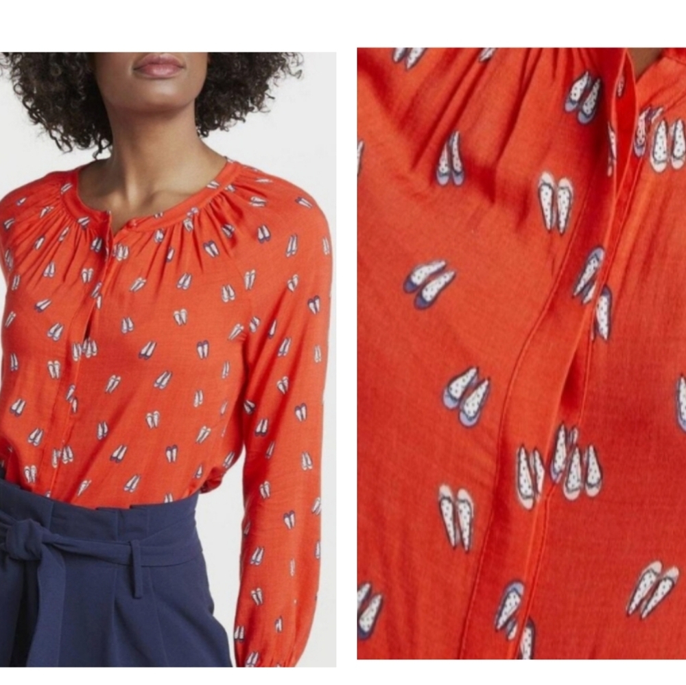 Boden Orange Printed Long-Sleeve Blouse